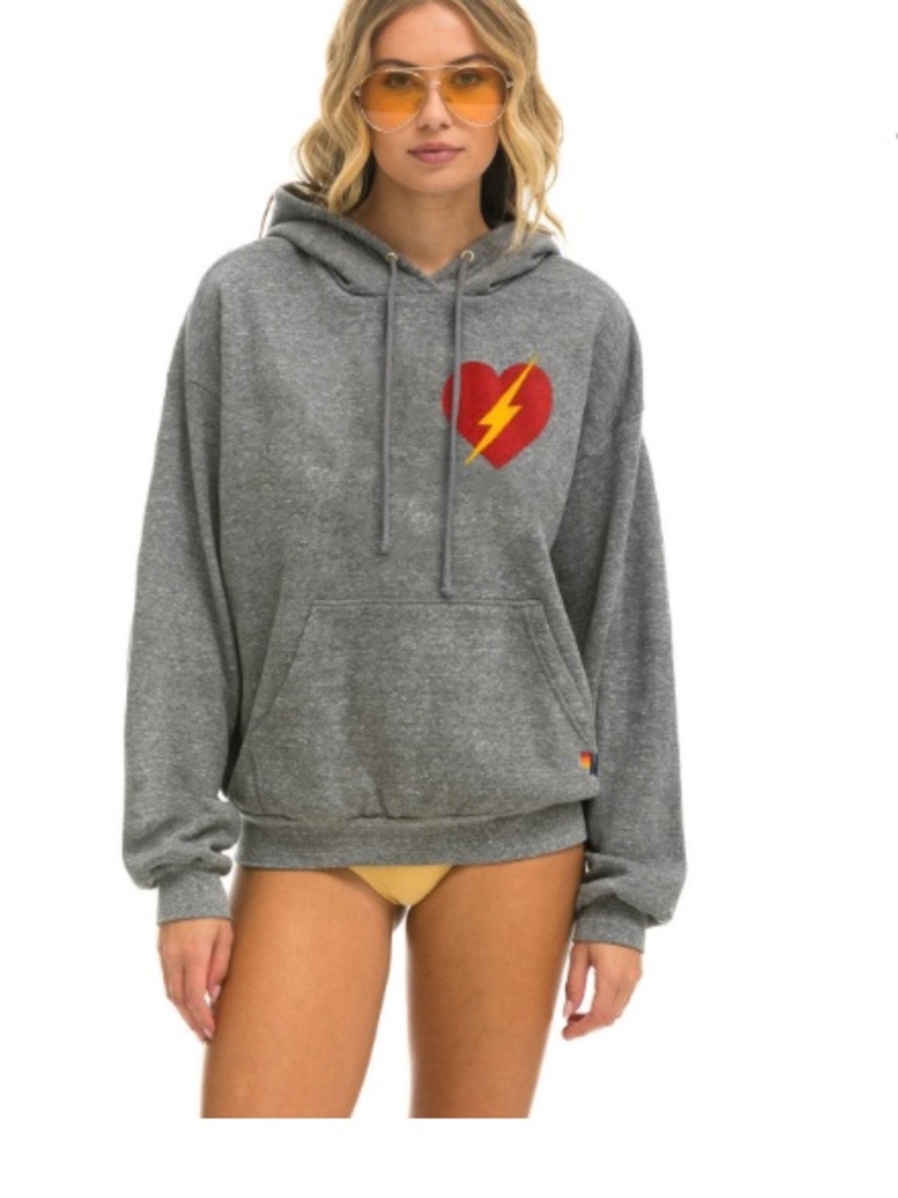 Aviator Nation Bolt Heart Pullover Relaxed Hoodie - Gray S